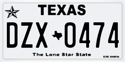 TX license plate DZX0474