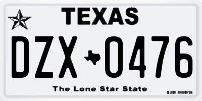 TX license plate DZX0476