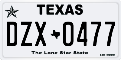 TX license plate DZX0477