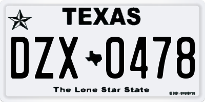 TX license plate DZX0478