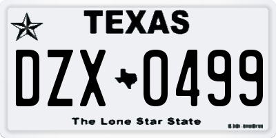 TX license plate DZX0499