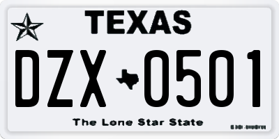TX license plate DZX0501