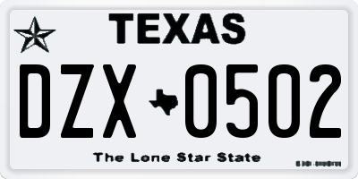 TX license plate DZX0502