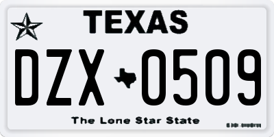 TX license plate DZX0509