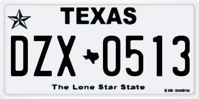 TX license plate DZX0513