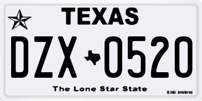 TX license plate DZX0520