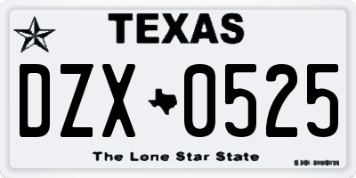 TX license plate DZX0525