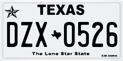 TX license plate DZX0526