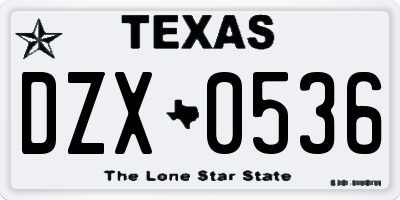 TX license plate DZX0536