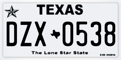 TX license plate DZX0538