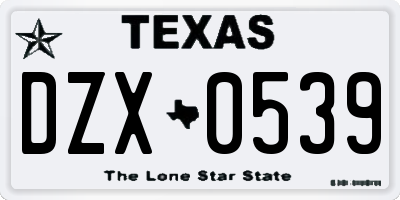 TX license plate DZX0539