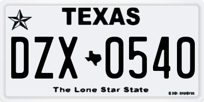 TX license plate DZX0540