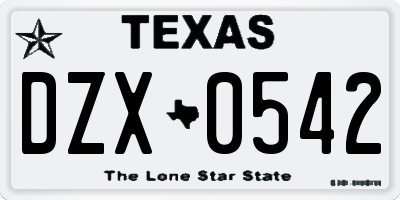 TX license plate DZX0542
