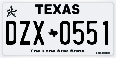 TX license plate DZX0551