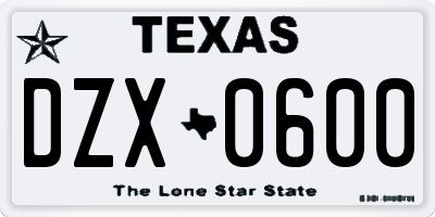 TX license plate DZX0600