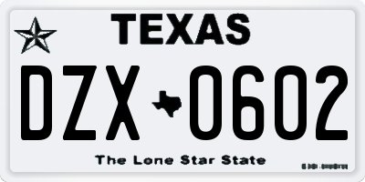 TX license plate DZX0602