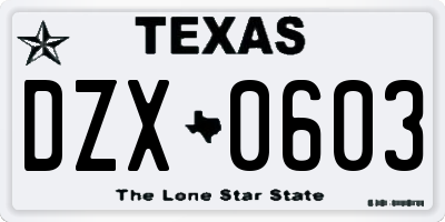 TX license plate DZX0603