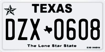 TX license plate DZX0608