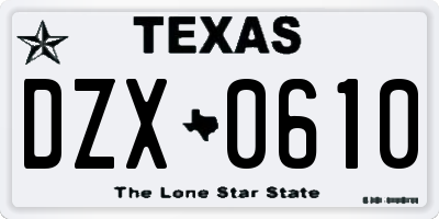 TX license plate DZX0610