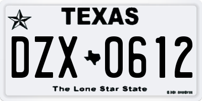 TX license plate DZX0612