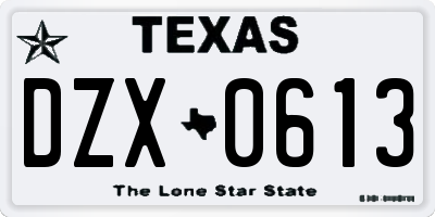 TX license plate DZX0613
