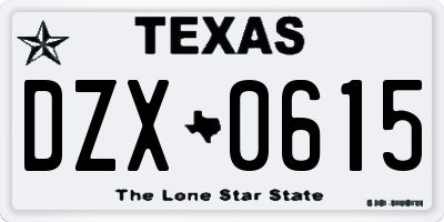 TX license plate DZX0615