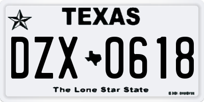 TX license plate DZX0618