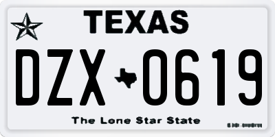 TX license plate DZX0619