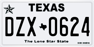 TX license plate DZX0624