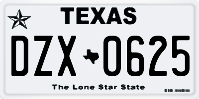 TX license plate DZX0625