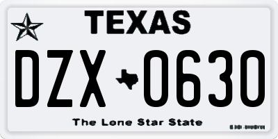 TX license plate DZX0630