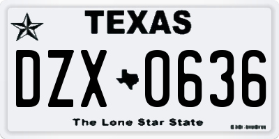 TX license plate DZX0636