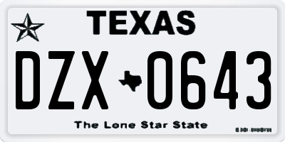 TX license plate DZX0643