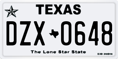 TX license plate DZX0648