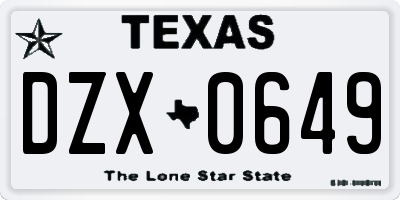 TX license plate DZX0649