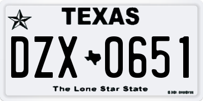TX license plate DZX0651