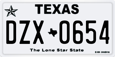 TX license plate DZX0654