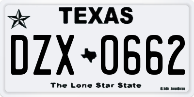 TX license plate DZX0662