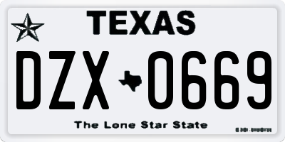 TX license plate DZX0669