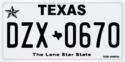 TX license plate DZX0670