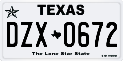 TX license plate DZX0672