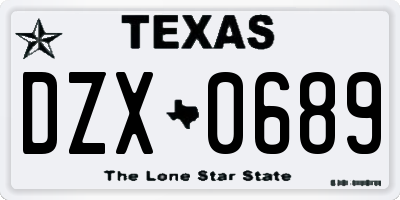TX license plate DZX0689