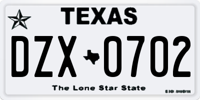 TX license plate DZX0702