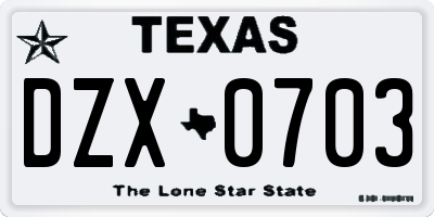 TX license plate DZX0703