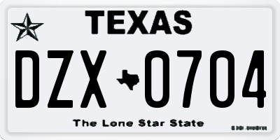 TX license plate DZX0704