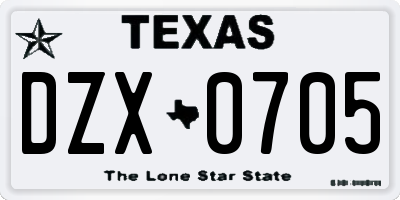 TX license plate DZX0705