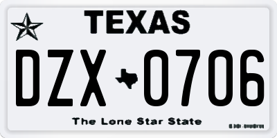 TX license plate DZX0706