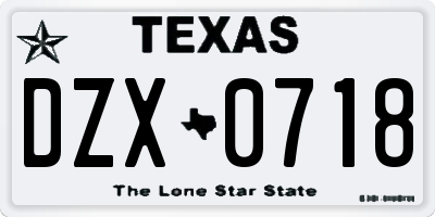 TX license plate DZX0718