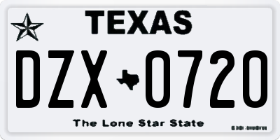 TX license plate DZX0720