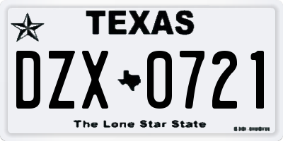 TX license plate DZX0721